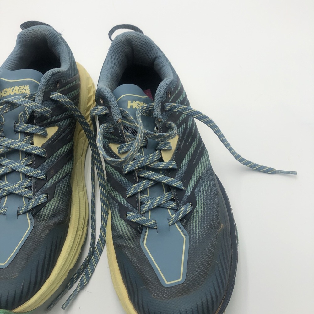 Hoka One Womens Running Shoes W Speedgoat 4 Size 9B Joggers Blue Yellow Vibram - Picture 3 of 16